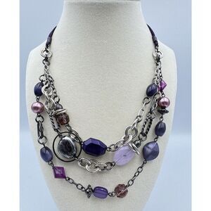 Lia Sophia “Purple Haze” Multi Strand Glass Cats Eye Acrylic Beaded Necklace